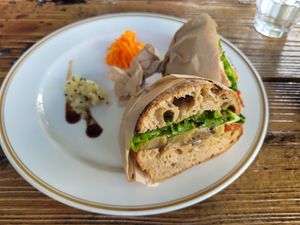 Marinated veg sandwich at Ploughman's Lunch Bakery in Okinawa