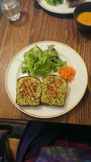 Avocado served on very hearty thick toast at Ploughman's Lunch Bakery in Okinawa