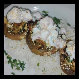 Cogumelos recheados com tofu at Abrigo da Alma in Tomar