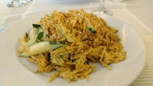 Courgette à brás! Typical portuguese dish, but instead of codfish, the vegetarian version comes with zucchini. at Abrigo da Alma in Tomar