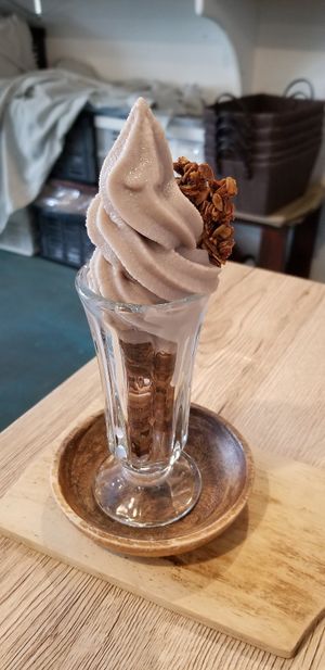 coconut ice cream with homemade granola at Detox Cafe Felicidad in Okinawa