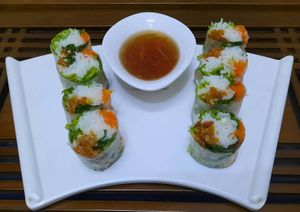 Vegan Au Lac Summer Rolls. at Loving Hut in Kinshasa