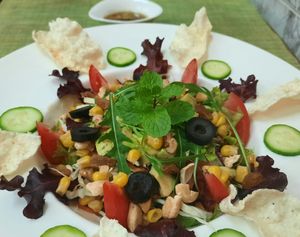 Mother Earth Salad. (Olive oil vinaigrette salad) at Loving Hut in Kinshasa