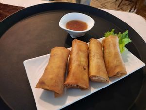 Fried spring rolls. at Loving Hut in Kinshasa