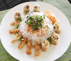 Au Lac Spring Rolls with Rice Noodles. at Loving Hut in Kinshasa