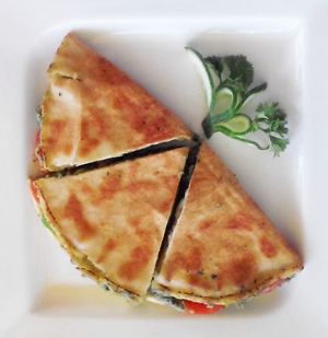 Fajita Quesadillas at Loving Hut in Kinshasa