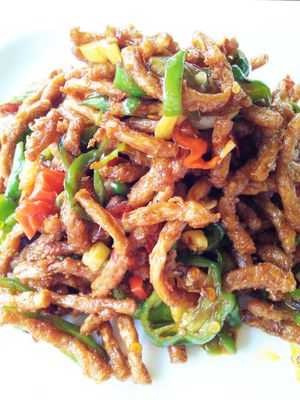 Sautéed Shredded Vegan Pork.  at Loving Hut in Kinshasa