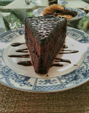 Chocolate cake and danish cookies at Loving Hut in Kinshasa