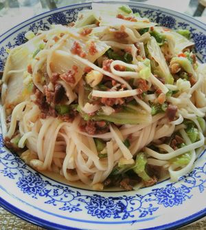 Spicy noodles at Loving Hut in Kinshasa