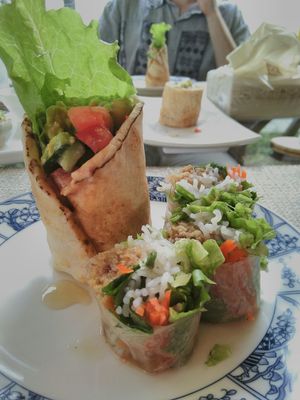 Spring rolls and Mexican Roll at Loving Hut in Kinshasa