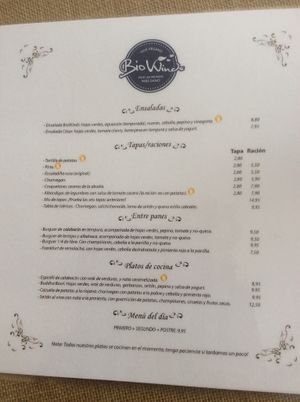 Menu at BioWinds in Fuengirola