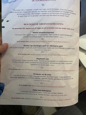 Menu  at Grand Hotel Opduin in De Koog