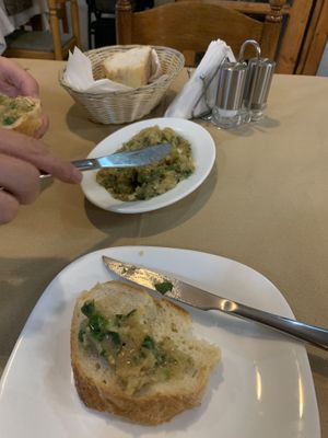 complimentary aubergine salad with bread  at Noah's Ark in Kos
