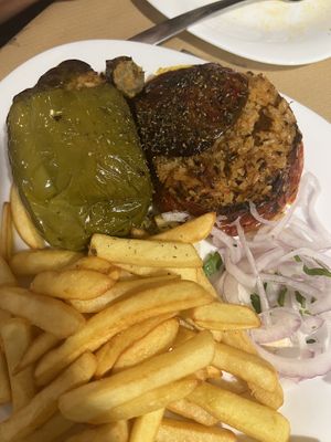 Stuffed vegetables with fries  at Noah's Ark in Kos