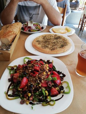 Noah's salad an garlic bread at Noah's Ark in Kos