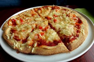 Pizza with vegan cheese at Hotel Flokalundur in Patreksfjordur