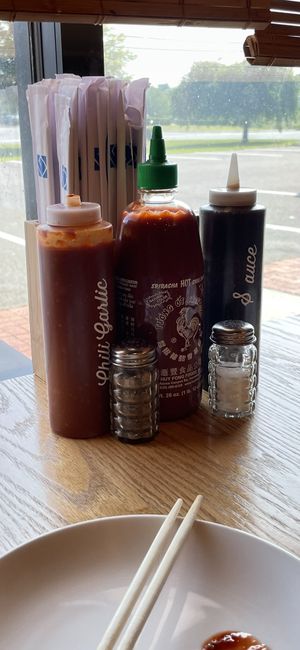 Condiments on table  at Funju in Wallingford