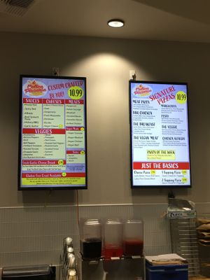 Pizza options at EddieWorld in Yermo
