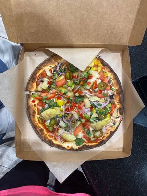 Gluten free crust with vegan cheese and ALL the veggies :) at EddieWorld in Yermo