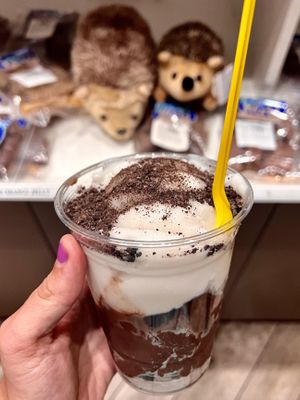 Vegan chocolate and vanilla ice cream made with coconut milk (and Oreo topping...)  at EddieWorld in Yermo