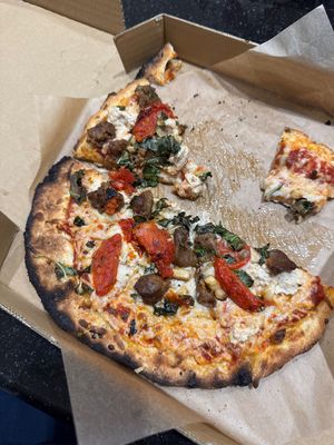 Vegan meats pizza  at EddieWorld in Yermo