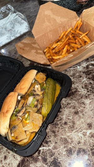 Vegan Philly cheesesteak   at Chomp in Rochester