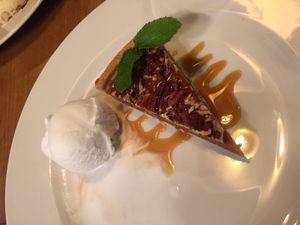 Treacle pecan tart and coconut milk sorbet (vegan)  at The Spread Eagle in Burton Upon Trent