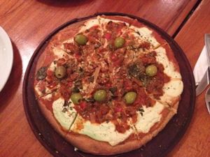 vegan pizza at Sattva 2 in Buenos Aires