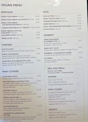 Menu at Ego at The Running Mare in Chelmsford
