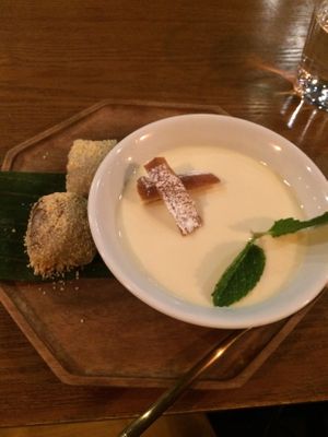 "Rolling donkey" and soy pudding for dessert at Old Bailey in Hong Kong Island
