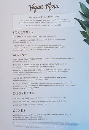 Menu at Coombe Cellars in Newton Abbot