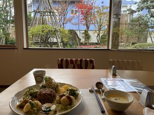 Lovely view of the garden   at Cafe Necessite in Ojiya