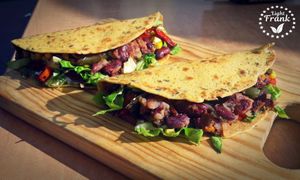 Los Tacos Latinos, gluten free with tapioca and mais flour, red beans, salads and mayonese at Light Frank in Gran Canaria