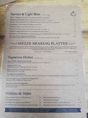 Lunch menu feb 2019 at The Garlic Farm in Sandown