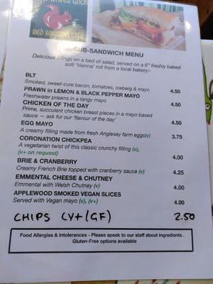 Sandwich menu (September 2021) at Red Squirrel Tapas Bar in Anglesey