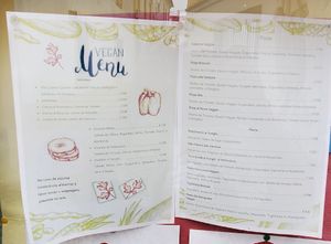 Vegan menu (there is another page for desserts) at Pane & Vino in Evora
