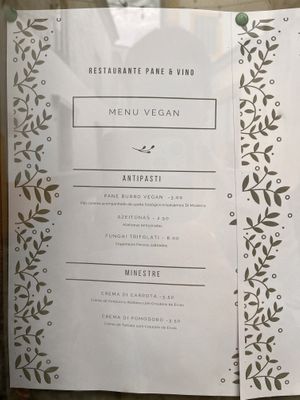 Vegan menu   at Pane & Vino in Evora