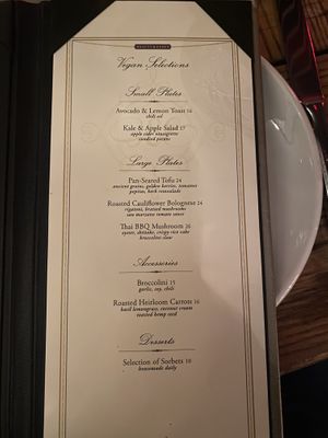 Vegan menu   at Beauty & Essex in Hollywood