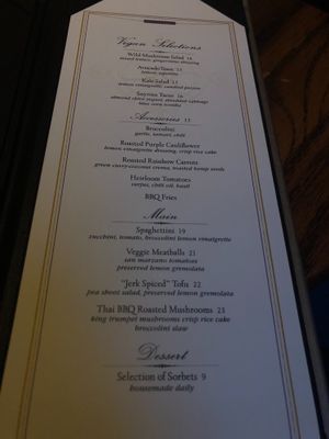 Vegan menu 7/2018. at Beauty & Essex in Hollywood