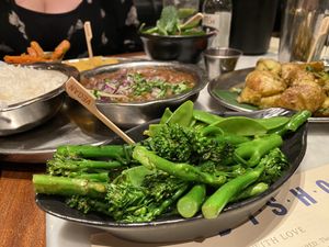 Bowl of greens  at Dishoom - Carnaby in London