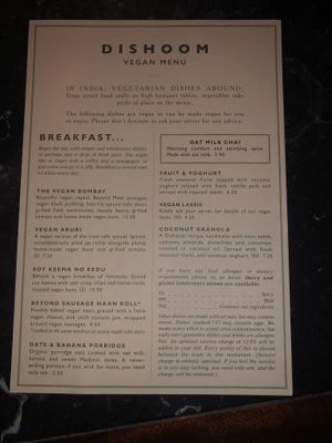 Vegan menu 1 at Dishoom - Carnaby in London