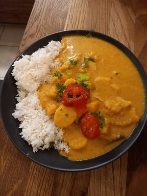 Reis mit Süßkartoffelcurry at Vedans in Bayreuth