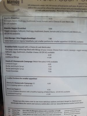 Menue at MamGu Welshcakes in Harverfordwest