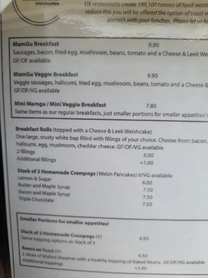 Menue at MamGu Welshcakes in Harverfordwest