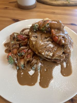 Vegan pancakes with biscoff spread and strawberries   at Cafe No 11 in Rayleigh