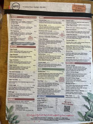 Food menu   at Cafe No 11 in Rayleigh