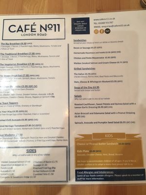 Food menu 2 (VG =vegan, VGO = veganisable) at Cafe No 11 in Rayleigh
