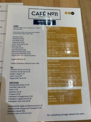 Drinks menu  at Cafe No 11 in Rayleigh