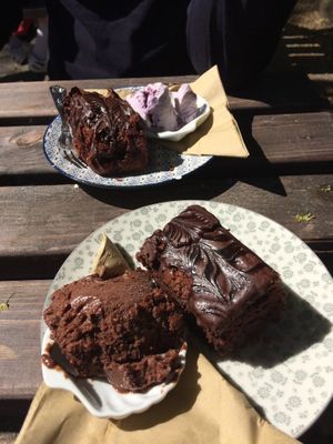 Brownie with ice cream  at Syke Farm Tea Room in Cockermouth