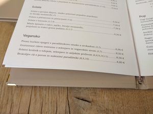 Vegan options in the menu.

Photo by: Urška P. on Facebook at Hiša Ančka in Slovenj Gradec